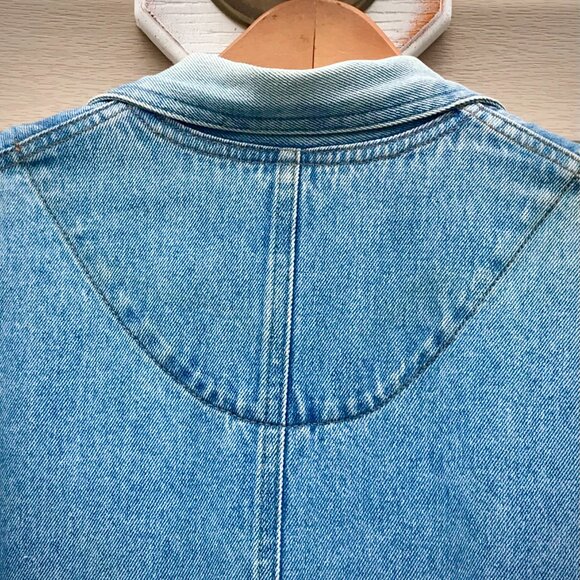 VTG Color Me Cotton Blue Denim Duster Coat Embroidered Flowers/ Buttons  L/XL - Picture 4 of 16